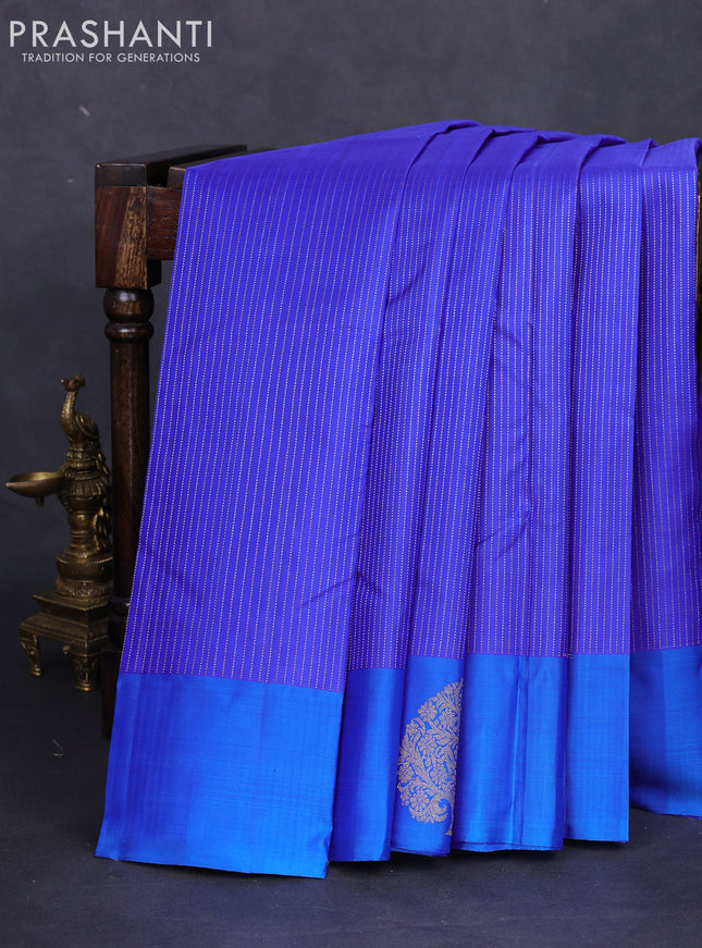 Pure kanchipuram silk saree royal blue and cs blue with allover silver & gold zari weaves and zari woven butta border