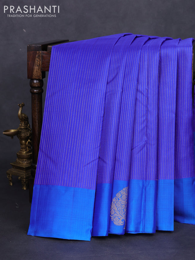 Pure kanchipuram silk saree royal blue and cs blue with allover silver & gold zari weaves and zari woven butta border