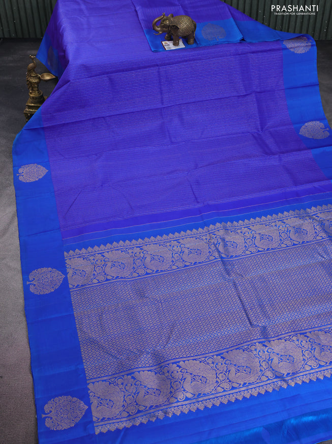 Pure kanchipuram silk saree royal blue and cs blue with allover silver & gold zari weaves and zari woven butta border