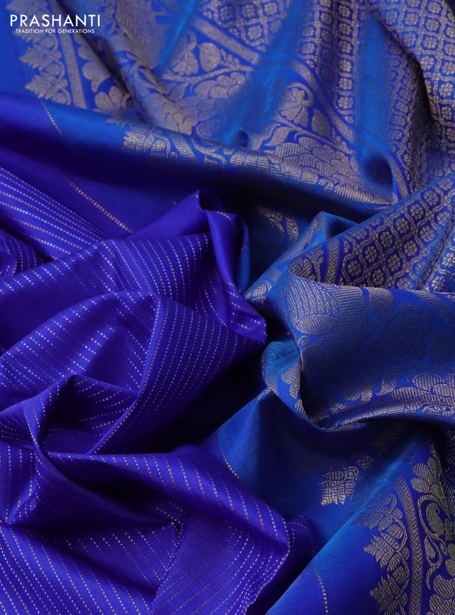 Pure kanchipuram silk saree royal blue and cs blue with allover silver & gold zari weaves and zari woven butta border