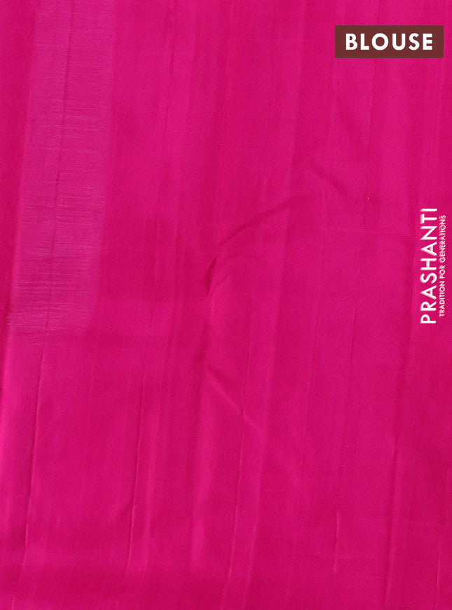 Pure kanchipuram silk saree teal blue and pink with thread & silver woven buttas in borderless style