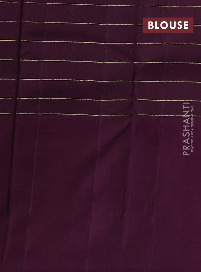 Pure kanchipuram silk saree bottle green and wine shade with allover zari checks and zari woven butta border