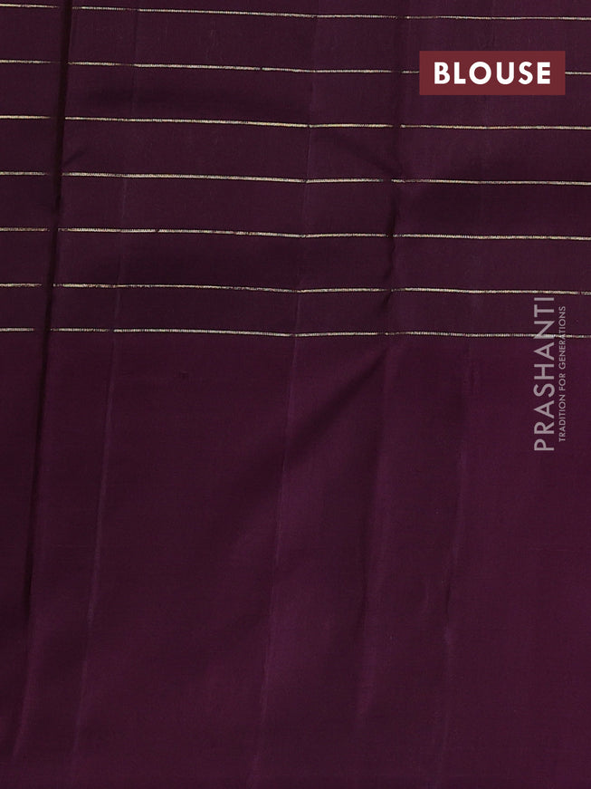 Pure kanchipuram silk saree bottle green and wine shade with allover zari checks and zari woven butta border