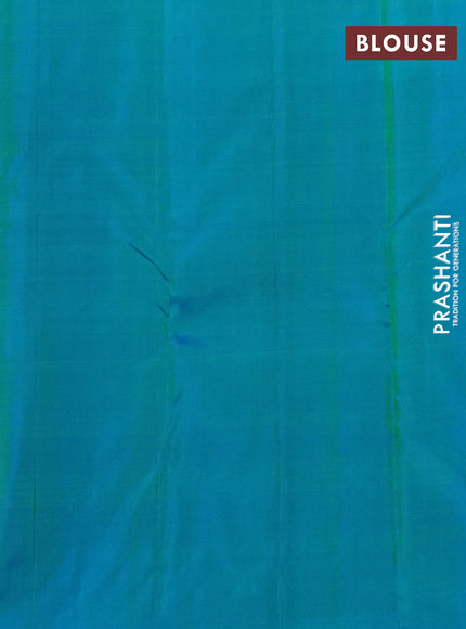 Pure kanchipuram silk saree light green and teal blue with zari woven buttas and long rich zari woven border