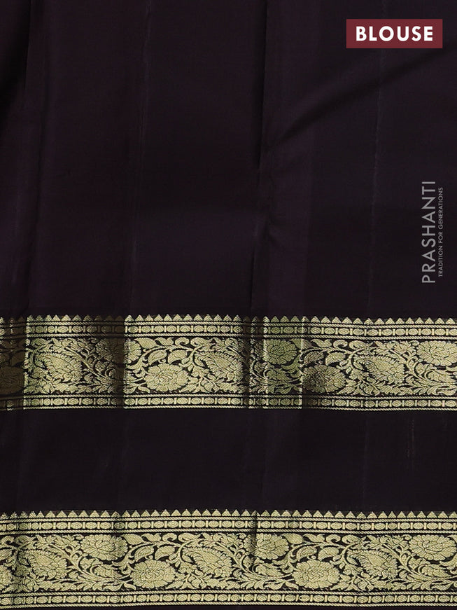 Pure kanchipuram silk saree dual shade of green and deep jamun with allover zari stripes pattern and zari woven border