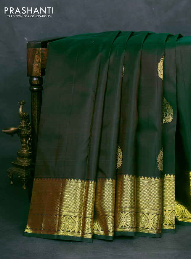 Pure kanchipuram silk saree dual shade of bottle green with zari woven buttas and zari woven border