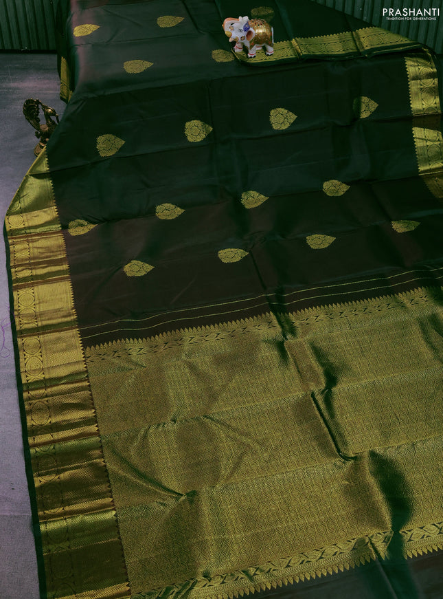 Pure kanchipuram silk saree dual shade of bottle green with zari woven buttas and zari woven border