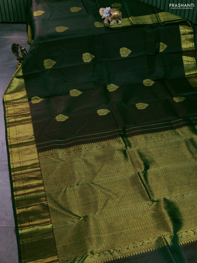 Pure kanchipuram silk saree dual shade of bottle green with zari woven buttas and zari woven border