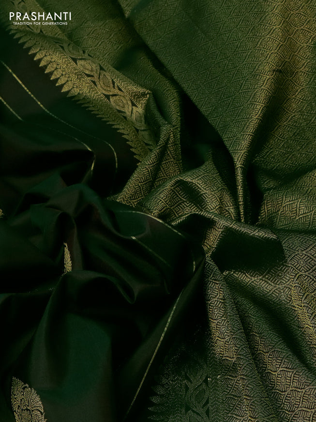 Pure kanchipuram silk saree dual shade of bottle green with zari woven buttas and zari woven border