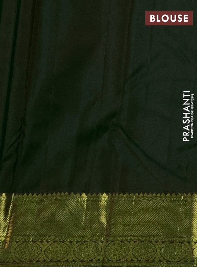 Pure kanchipuram silk saree dual shade of bottle green with zari woven buttas and zari woven border