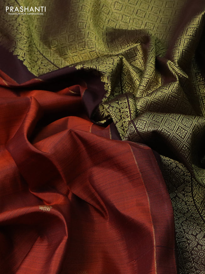Pure kanchipuram silk saree rustic orange and brown with zari woven buttas and rettapet zari woven border