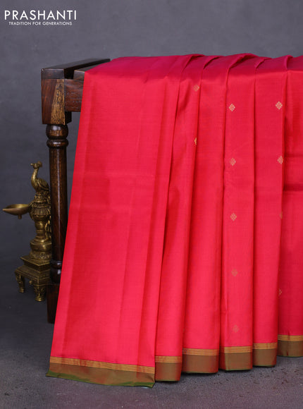 Pure kanchipuram silk saree dark pink and dual shade of green with zari woven buttas and zari woven simple border