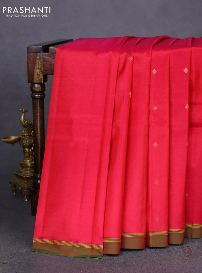Pure kanchipuram silk saree dark pink and dual shade of green with zari woven buttas and zari woven simple border