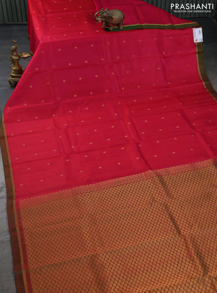 Pure kanchipuram silk saree dark pink and dual shade of green with zari woven buttas and zari woven simple border