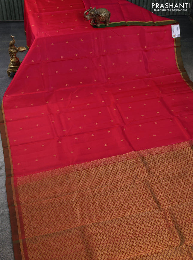 Pure kanchipuram silk saree dark pink and dual shade of green with zari woven buttas and zari woven simple border