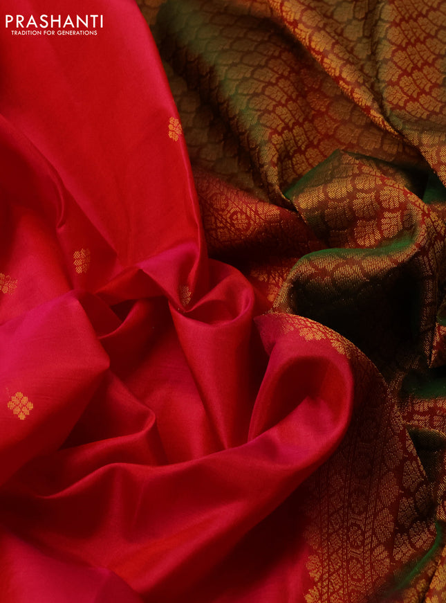 Pure kanchipuram silk saree dark pink and dual shade of green with zari woven buttas and zari woven simple border