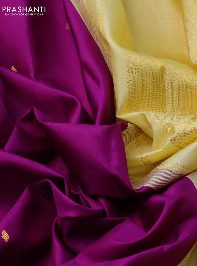 Pure kanchipuram silk saree purple and cream with zari woven buttas and zari woven korvai border