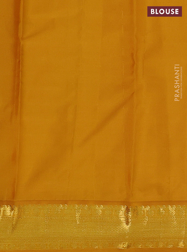 Pure kanchipuram silk saree deep maroon and yellow with zari woven buttas and zari woven korvai border
