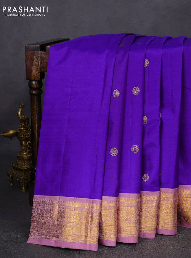 Pure kanchipuram silk saree violet and mauve pink with zari woven buttas and zari woven korvai border