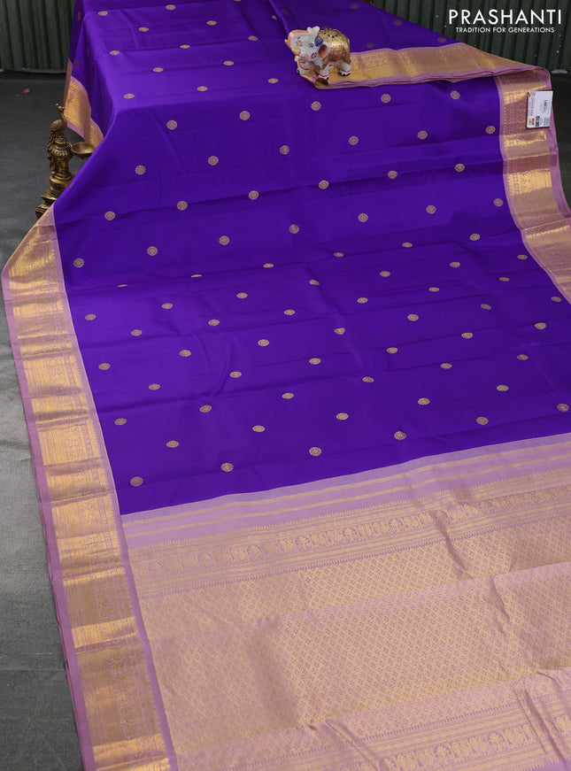 Pure kanchipuram silk saree violet and mauve pink with zari woven buttas and zari woven korvai border