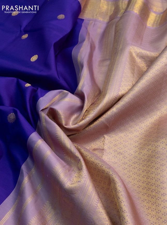 Pure kanchipuram silk saree violet and mauve pink with zari woven buttas and zari woven korvai border