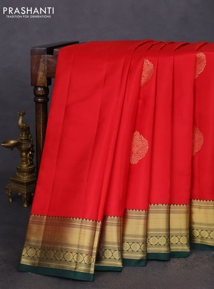 Pure kanchipuram silk saree red and green with zari woven buttas and zari woven border