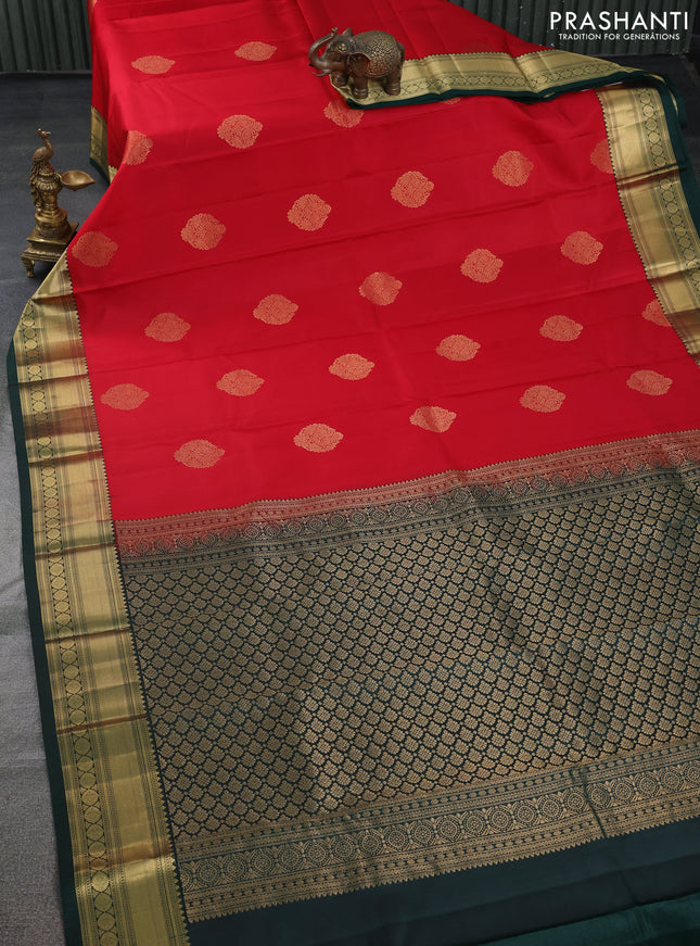 Pure kanchipuram silk saree red and green with zari woven buttas and zari woven border