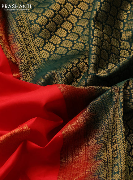 Pure kanchipuram silk saree red and green with zari woven buttas and zari woven border