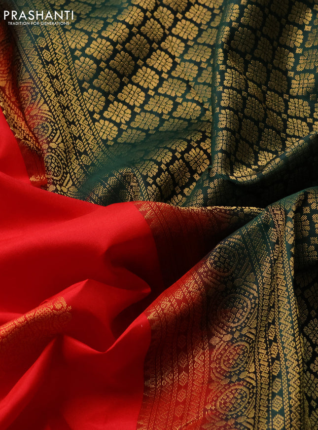 Pure kanchipuram silk saree red and green with zari woven buttas and zari woven border