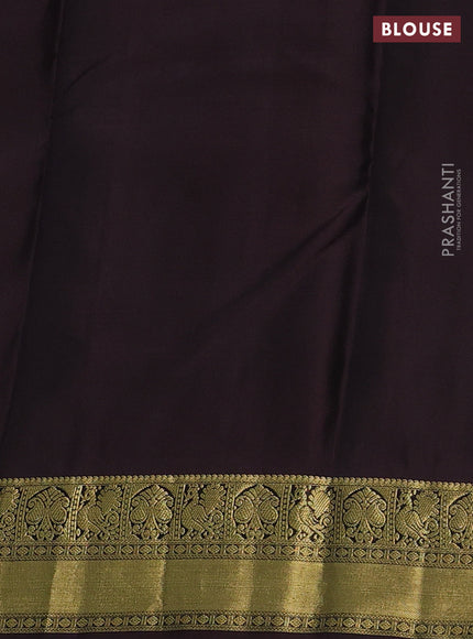 Pure kanchipuram silk saree mehendi green and coffee brown with zari woven buttas and zari woven border