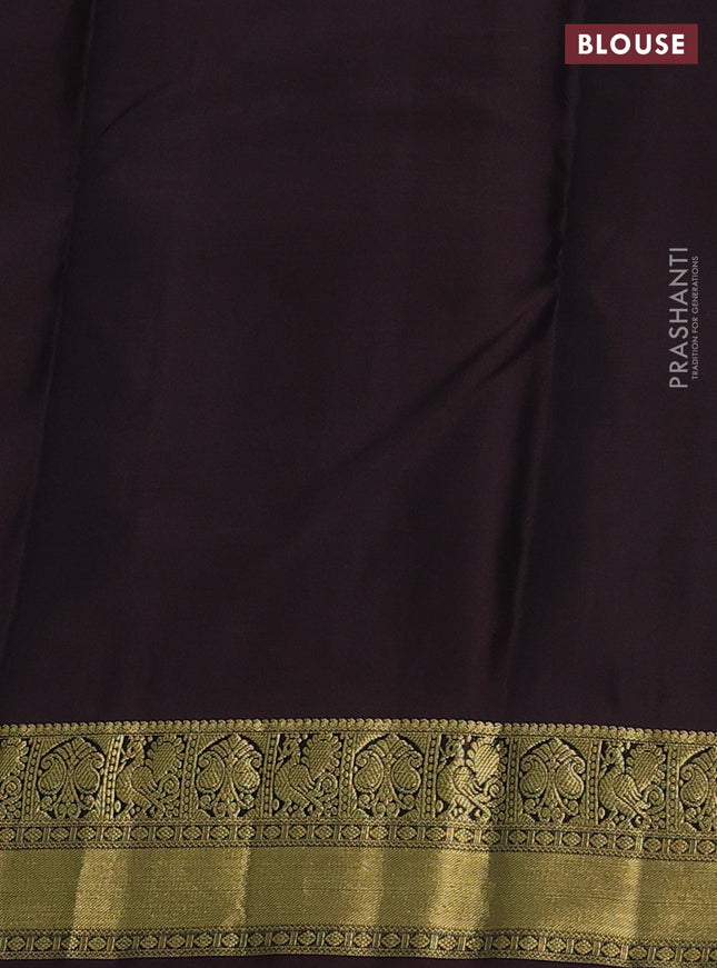 Pure kanchipuram silk saree mehendi green and coffee brown with zari woven buttas and zari woven border