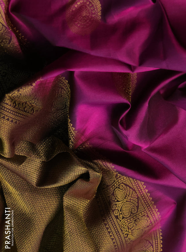 Pure kanchipuram silk saree purple and coffee brown with zari woven buttas and zari woven border