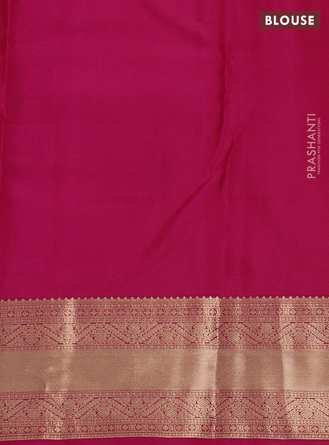 Pure kanchipuram silk saree dark green and dark magenta pink with zari woven buttas and zari woven border