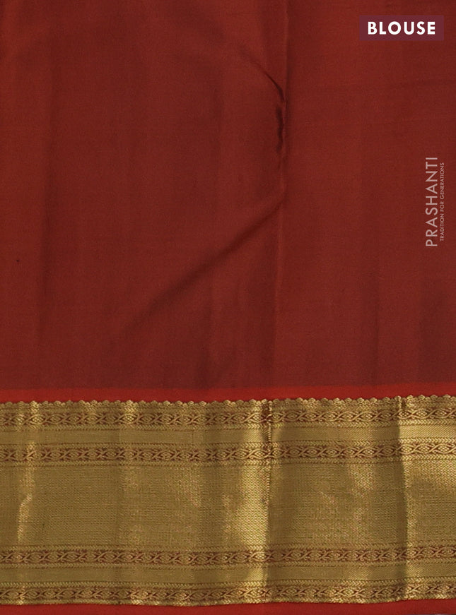 Pure kanchipuram silk saree blue and rustic orange with zari woven buttas and zari woven border