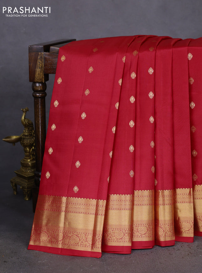 Pure kanchipuram silk saree tomato pink with zari woven buttas and zari woven border