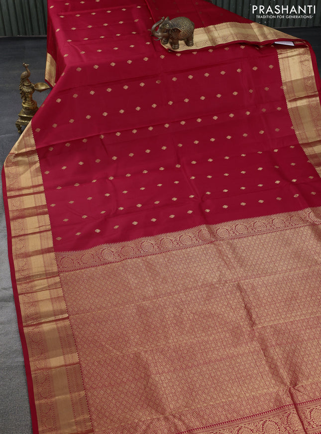 Pure kanchipuram silk saree tomato pink with zari woven buttas and zari woven border