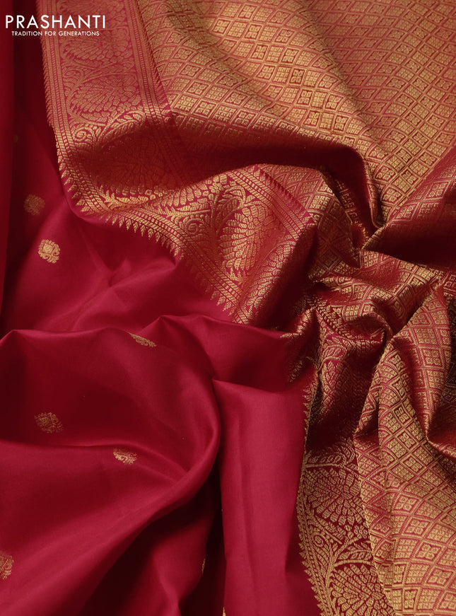 Pure kanchipuram silk saree tomato pink with zari woven buttas and zari woven border