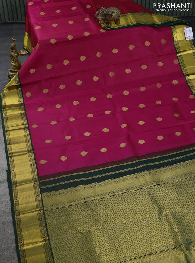 Pure kanchipuram silk saree dual shade of pink and green with zari woven buttas and zari woven korvai border
