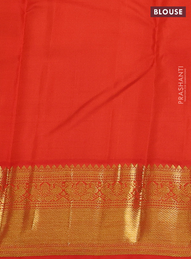 Pure kanchipuram silk saree green and orange with zari woven buttas and zari woven korvai border