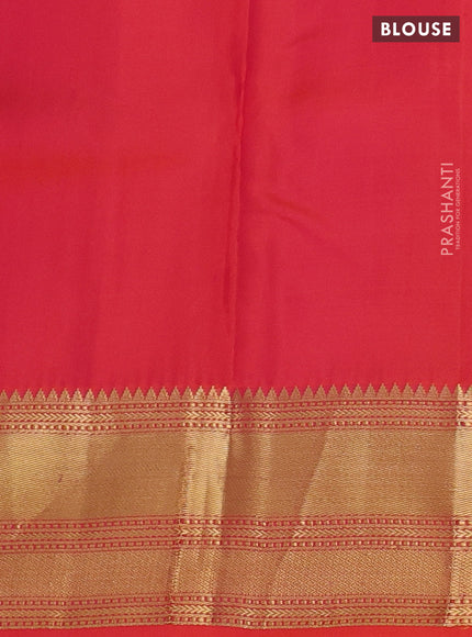 Pure kanchipuram silk saree green and dual shade of pinkish orange with zari woven buttas and zari woven border