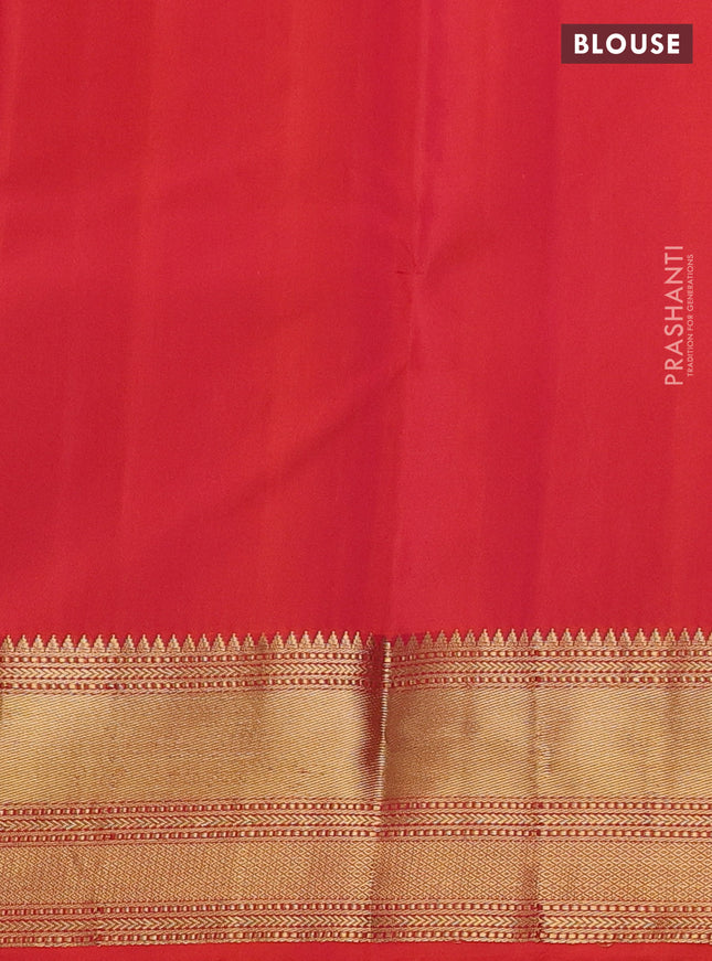 Pure kanchipuram silk saree violet and dual shade of pinkish orange with zari woven buttas and zari woven border