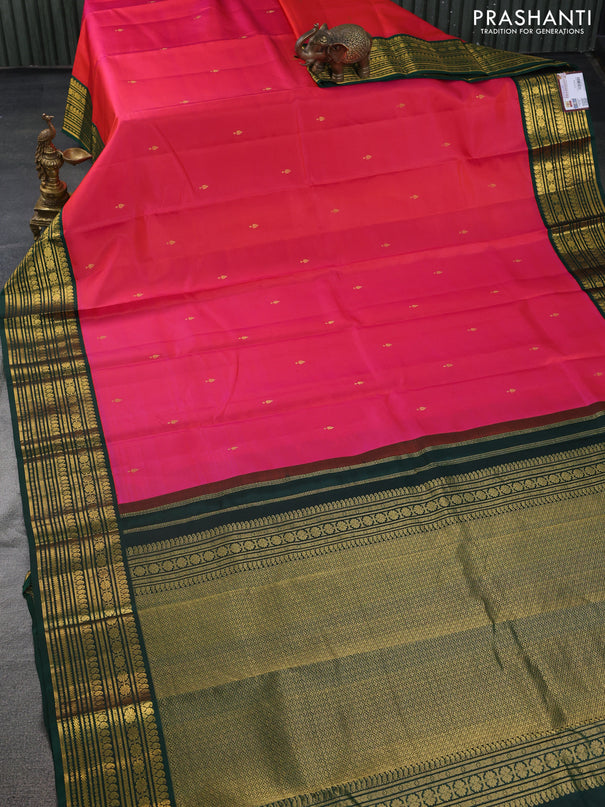 Pure kanchipuram silk saree dual shade of pinkish orange and green with zari woven buttas and zari woven korvai border