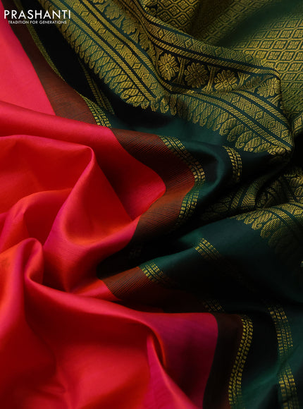 Pure kanchipuram silk saree dual shade of pinkish orange and green with zari woven buttas and zari woven korvai border