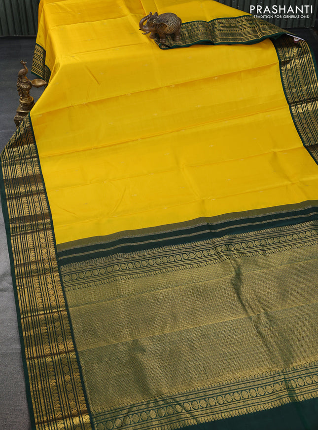 Pure kanchipuram silk saree yellow and green with zari woven buttas and zari woven korvai border