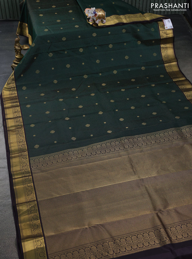 Pure kanchipuram silk saree bottle green and deep wine shade with allover zari weaves & buttas and zari wove border