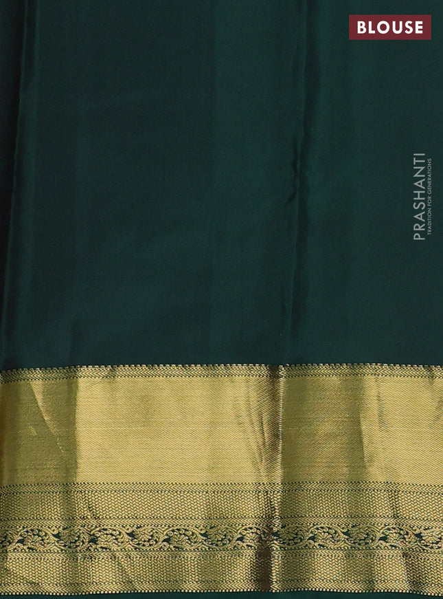 Pure kanchipuram silk saree red and bottle green with annam & rudhraksha zari woven buttas and rich zari woven border