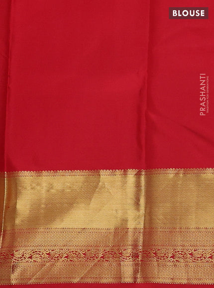 Pure kanchipuram silk saree teal blue and red with annam & rudhraksha zari woven buttas and rich zari woven border