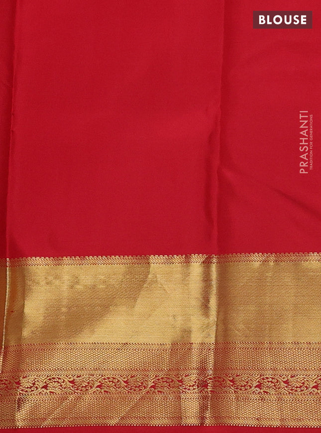 Pure kanchipuram silk saree teal blue and red with annam & rudhraksha zari woven buttas and rich zari woven border