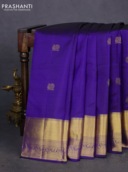 Pure kanchipuram silk saree blue and red with annam & rudhraksha zari woven buttas and rich zari woven border