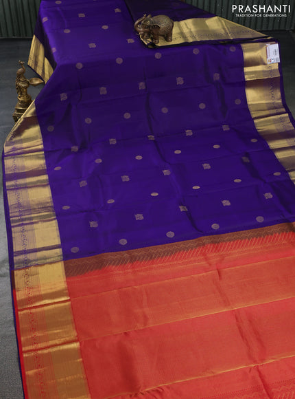 Pure kanchipuram silk saree blue and red with annam & rudhraksha zari woven buttas and rich zari woven border